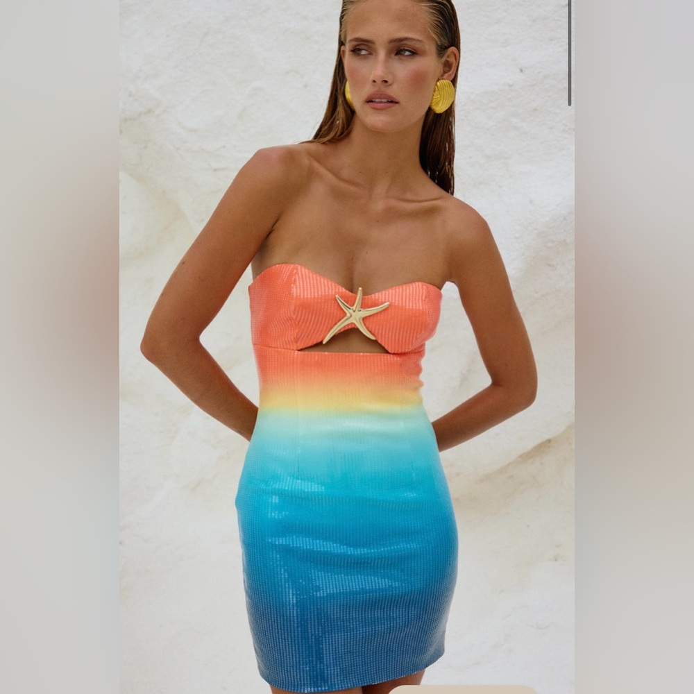 Runaway the Label Stellar Mini Dress – Orange/Blue, Size L – Worn Once